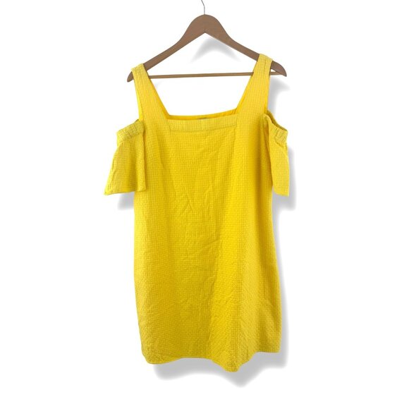 J. Crew Bright Yellow Basketweave Cold Shoulder Sundress Size XL‎ Summer - Picture 4 of 11